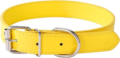 Yellow Leather Dog Collar for Small,Medium, Large Dog, (Wide: 0.55'' for Dog's Neck: 9''~12'', Yellow, S)