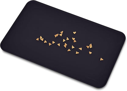 Amazon Basics Waterproof Anti-Slip Silicone Cat & Dog Food Mat, Pet Mats with Raised Edges for Food and Water Bowl to Protect Floors, 18.5 x 11.5 Inches, Black, Solid - Pack of 2