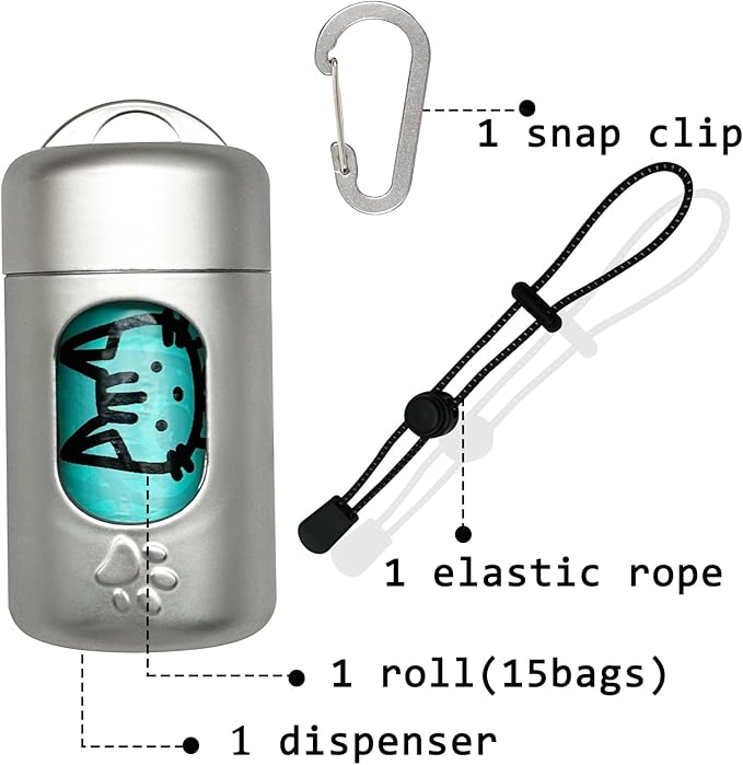 Dog Poop Bag Dispenser for Leash with Snap Clip, Skin-friendly Texture Waste Bag Holder for Dog Walks and Cats, Pets Litter Bag Container, Indoor & Outdoor Use (Metal Color, 1)