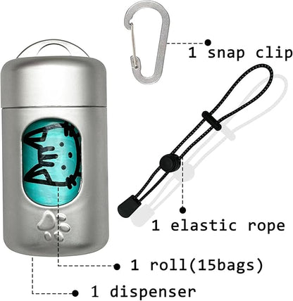 Dog Poop Bag Dispenser for Leash with Snap Clip, Skin-friendly Texture Waste Bag Holder for Dog Walks and Cats, Pets Litter Bag Container, Indoor & Outdoor Use (Metal Color, 1)