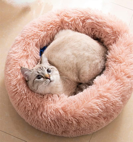 Large Cat Beds for Indoor Cats - Dog Beds for Small Medium Dogs, Anti Anxiety Round Fluffy Plush Faux Fur Pet Bed, Thick Bottom (Pink, Large 24" L x 24" W) by Unknown
