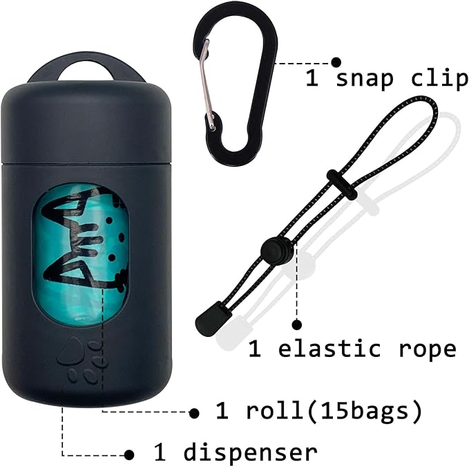 Dog Poop Bag Dispenser for Leash with Snap Clip, Skin-friendly Texture Waste Bag Holder for Dog Walks and Cats, Pets Litter Bag Container, Indoor & Outdoor Use (Black, 1)