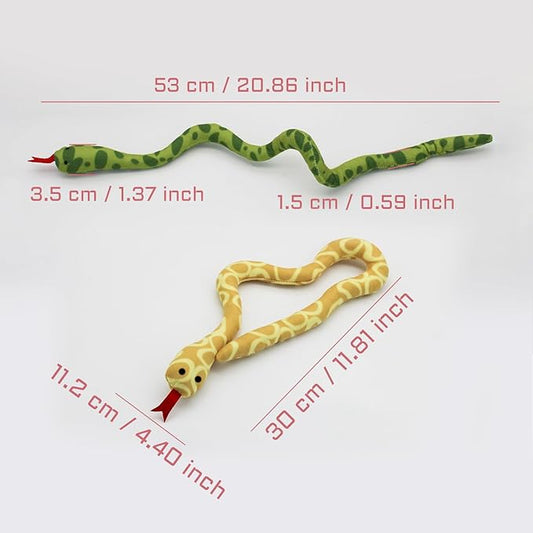 Andiker 2PCS Snake Cat Toys, 23.6 Inches Long Realistic Snake Shape Cat Plush Toy with Bite-Resistant Fabric Interactive Cats Toy for Indoor Cats to Bite Chew Keep Teeth Clean (Yellow&Green)