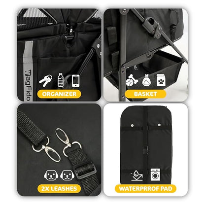 Pet Stroller with Removable Carrier, 3 in 1 Stroller for Dogs, Pet One-Click Foldable Pet Stroller with 4 Wheel, Small Dog Stroller Holds up to 33 lbs, Cup Holder, Cat Stroller, Black