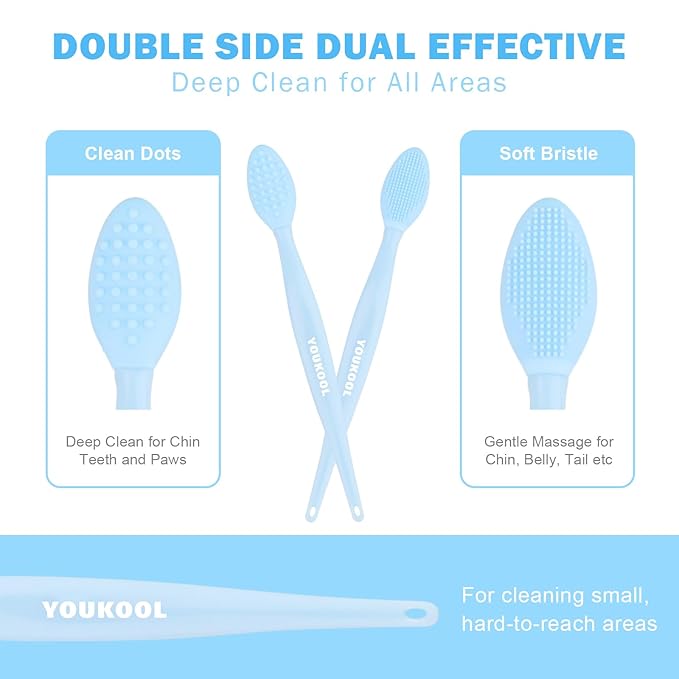 2PCS Pet Black Seed Brush for Cat Chin Acne & Blackhead Removal | Silicone Double-sided Grooming Brush for Acne Treatment | Acne Removing Tool|Cat Grooming Essentials,Blue