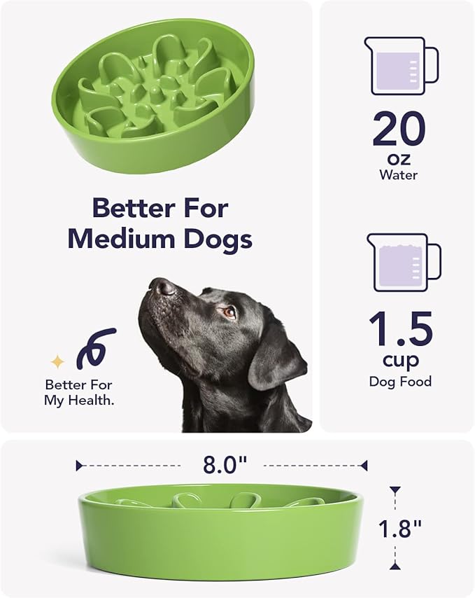 LE TAUCI Dog Bowl Slow Feeder Ceramic, 1.5 Cups Slow Feeding Dog Bowl Small Medium Breed, Puppy Slow Feeder Bow for Fast Eaters, Dog Dishes to Slow Down Eating, Puzzle Dog Food Bowl
