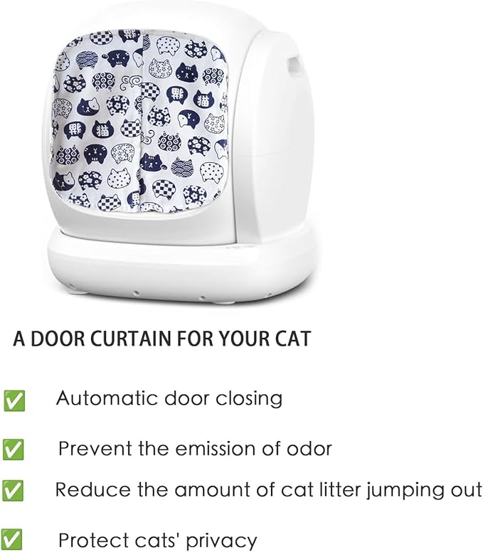 Curtain for Self Cleaning Cat Automatic Litter Box, Reduces Bounce, Stops Odors from The Litter Box Self Cleaning, Large-Diameter Trays Also Suitable.(White Cat)