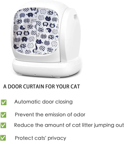 Curtain for Self Cleaning Cat Automatic Litter Box, Reduces Bounce, Stops Odors from The Litter Box Self Cleaning, Large-Diameter Trays Also Suitable.(White Cat)