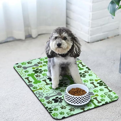 Dog Food Mats for Floors Waterproof, Pet Water Bowl Mats Pet Feeding Absorbent Placemats Green 16 * 24 inch
