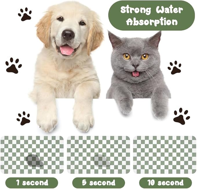 Dog Food Mats for Floors Waterproof, Pet Water Bowl Mats Pet Feeding Absorbent Placemats Plaid 17 * 30 inch