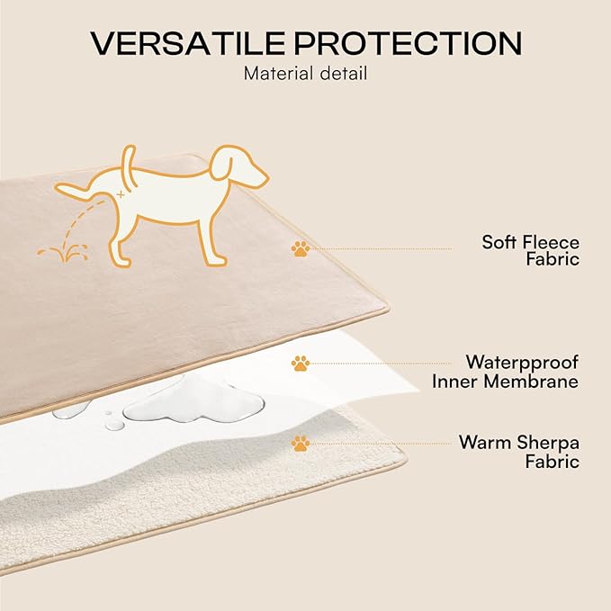 Luciphia Waterproof Pet Blanket, Liquid Pee Proof Dog Blanket for Sofa Bed Couch, Reversible Sherpa Fleece Furniture Protector Cover for Small Medium Large Dogs Cats, Khaki+Beige Large（65" x 57"）