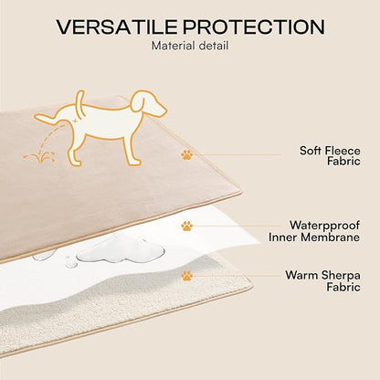 Luciphia Waterproof Pet Blanket, Liquid Pee Proof Dog Blanket for Sofa Bed Couch, Reversible Sherpa Fleece Furniture Protector Cover for Small Medium Large Dogs Cats, Khaki+Beige X-Large（85" x 57"）