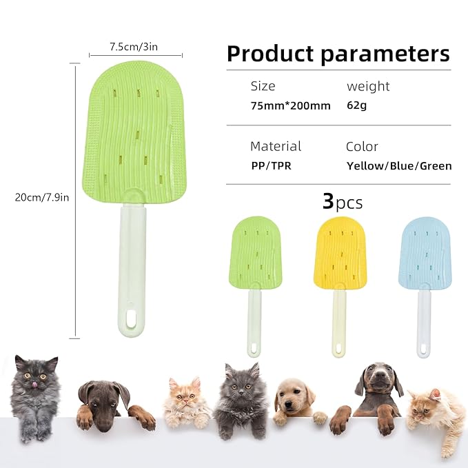 3PCS Pet Ice Cream Massage Combs, Cat Double-Sided Grooming Brush, Cat Tongue Brush for Cats Grooming Easily Removes Fur Reducing Hairballs (Green+Blue+Yellow)