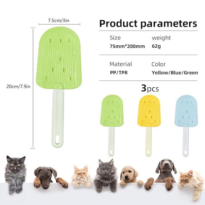 3PCS Pet Ice Cream Massage Combs, Cat Double-Sided Grooming Brush, Cat Tongue Brush for Cats Grooming Easily Removes Fur Reducing Hairballs (Green+Blue+Yellow)