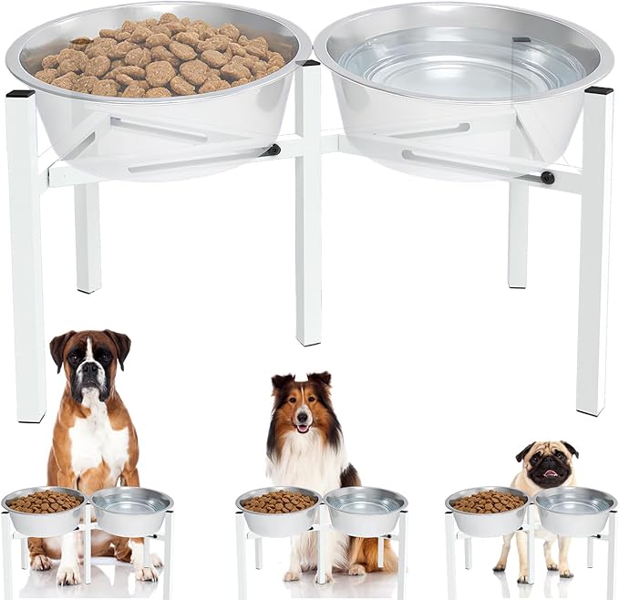 Adjustable Elevated Dog Bowl Stand, Metal Feeder Riser for Large Medium Dogs, Portable Travel Design, Slow Feeder Compatible (Without Bowls)