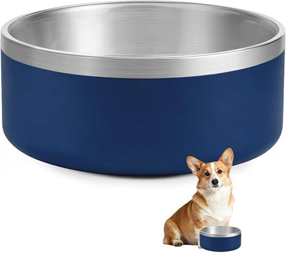 Dog Bowl, Stainless Steel Dog Bowls for Food and Water, Metal Pet Feeding Bowl with Insulated Non-Slip Quiet Bottom, Easy to Clean, Dishwasher Safe, 32oz,4 Cup | Navy