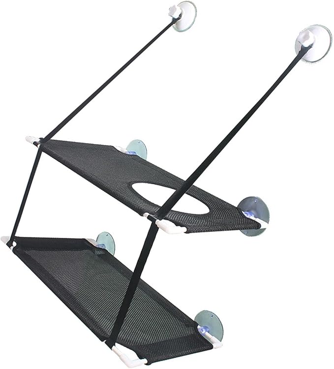 DAN&DRE Cat Hammock, Double Layer Hanging Installation with Strong Suction Cup and Sturdy Brackets, Soft Mesh Fabric Window Perch for Indoor Outdoor Cats Resting on Smooth Surfaces (Black 2 Layer)
