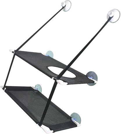 DAN&DRE Cat Hammock, Double Layer Hanging Installation with Strong Suction Cup and Sturdy Brackets, Soft Mesh Fabric Window Perch for Indoor Outdoor Cats Resting on Smooth Surfaces (Black 2 Layer)