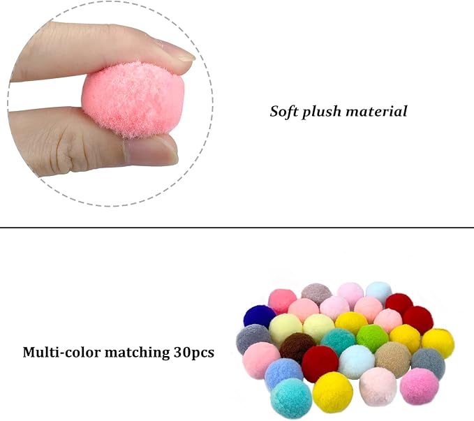 Andiker Cat Pompom Balls, 30pcs Cat's Ball Toys 1.2 Inches Colorful Kitten Pom Pom Balls Lightweight Indoor Kitten Interactive Playing Quiet Ball Cat Toys for Indoor Cats to Do More Exercise (2.5cm)