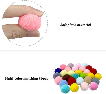 Andiker Cat Pompom Balls, 30pcs Cat's Ball Toys 1.2 Inches Colorful Kitten Pom Pom Balls Lightweight Indoor Kitten Interactive Playing Quiet Ball Cat Toys for Indoor Cats to Do More Exercise (2.5cm)