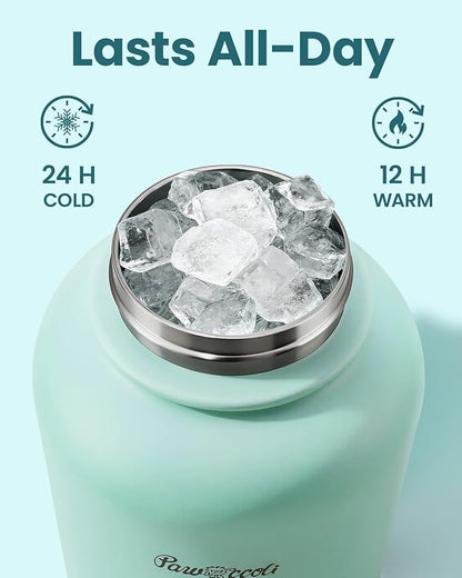34oz Dog Water Bottle, Stainless Steel Dog Water Bottle Dispenser with Detachable Food & Water Bowls, Keeps Water Hot/Cold, for Walking, Hiking, Camping(Pale Blue)