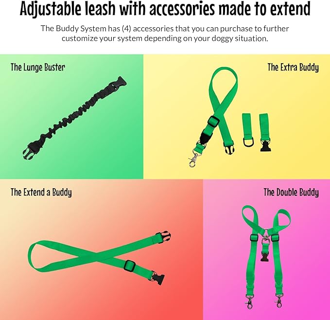 The Buddy System Hands Free Dog Leash, Adjustable Leash for Running, Jogging, Training and Service Dogs, Great for Small, Medium and Large Dogs, Made in USA (Green, X-Large Belt (33"- 60" Waist))