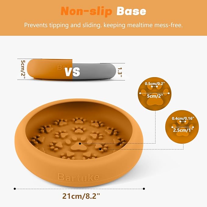 Dog Lick Bowl, Slow Feeder Dog Bowl Licking Mat for Small to Large Dogs, BPA-Free Non-Slip Silicone Slow Feeder Treat Dispenser for Anxiety Relief, Freezer & Dishwasher Safe (Orange, 8.2"×2")