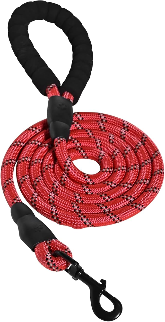 Amazon Basics Round Dog Leash, Heavy Duty, Durable Rope for Small, Medium, and Large Dogs, Lightweight Design for Walking, Training, and Outdoor Activities, Red, 6 Ft