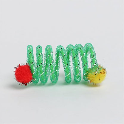 2Pcs Colorful Coils Spring with Plush Ball Cats Chew Toy for Indoor and Outdoor Play Stimulating Curiosity and