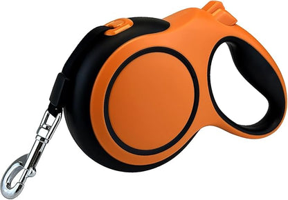 26Ft Retractable Dog Leash, Heavy Duty Great Leash for Dog up to 110 lbs, Anti-Slip Rubberized Handle, One-Handed Brake, Strong Nylon Tape, Tangle Free(Large，Orange&Black).