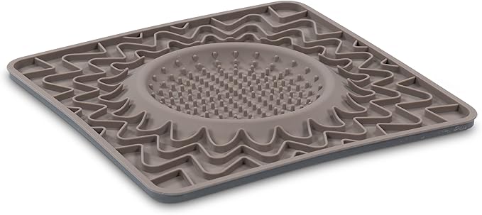 Messy Mutts Framed Silicone Therapeutic Licking Bowl Mat | 9.5" x 9.5" | Slow Feeder Mat for Boredom & Anxiety | Lick Pad for Dogs & Cats | Grey