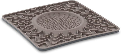 Messy Mutts Framed Silicone Therapeutic Licking Bowl Mat | 9.5" x 9.5" | Slow Feeder Mat for Boredom & Anxiety | Lick Pad for Dogs & Cats | Grey