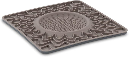 Messy Mutts Framed Silicone Therapeutic Licking Bowl Mat | 9.5" x 9.5" | Slow Feeder Mat for Boredom & Anxiety | Lick Pad for Dogs & Cats | Grey