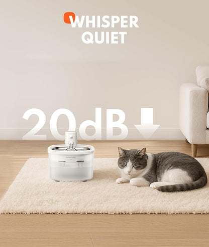 Homerunpet Wireless Pet Water Fountain - Stainless Steel Water Tray, Battery Operated Ultra-Quiet, Portable Automatic Cat & Dog Dispenser, Dishwasher Safe
