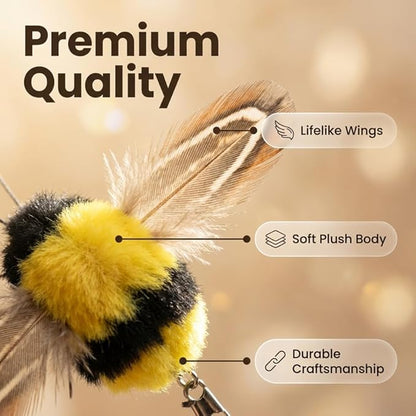 Cat Insect Feather Toys Replacement - 2 Pcs Handmade Natural Bees - Cat Toy Wand Refills - Interactive Kitten Teaser Wand Attachments - Cat Toys for Indoor Cats Play