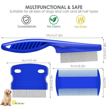4 Pack Dog Grooming Comb, Pet Flea Lice Combs, Stainless Steel Cat Combs with Rounded Teeth, Double Sided Professional Pet Tear Stain Remover, Dematting Tool for Small, Medium & Large Pets