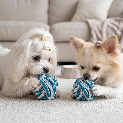 Durable Cotton Rope Dog Ball Toy, Hand-Woven Chew and Teeth-Cleaning for Puppies and Small to Medium Dogs, Interactive Play and Training (2-Red Set) (Red-to-White Color)
