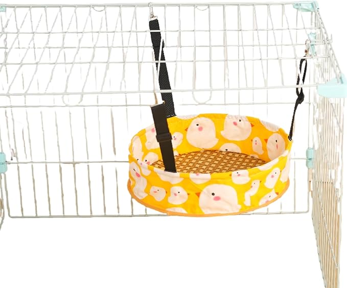Cat Hammock Cat Hanging Bed for Cage, Adjustable Straps, for Kennel Chair with Metal Frame, for All Seasons (Yellow, L)