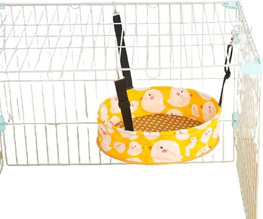 Cat Hammock Cat Hanging Bed for Cage, Adjustable Straps, for Kennel Chair with Metal Frame, for All Seasons (Yellow, S)