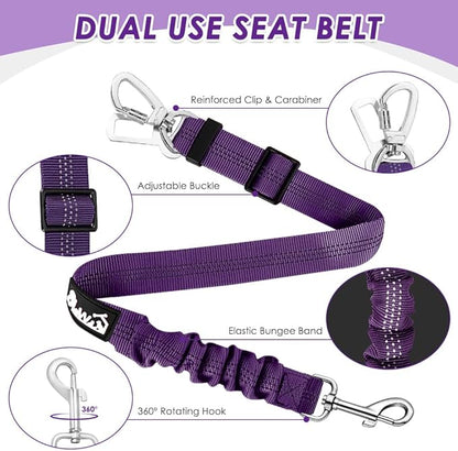 Lukovee Dog Seat Belt for Car, Adjustable Dog Car Harness for Large Medium Small Dogs, Soft Padded & Breathable Mesh Dog Seatbelt with Car Strap and Carabiner (Purple,XXS)