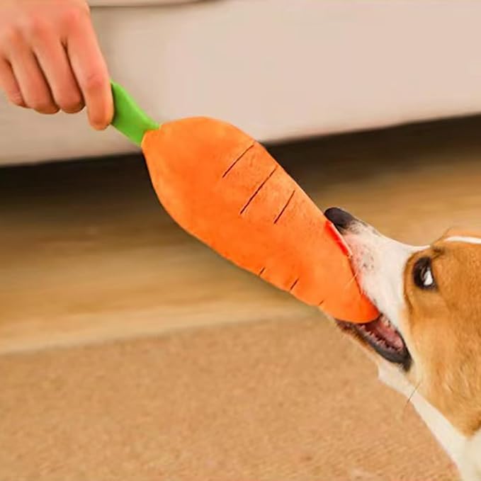 Crinkle Dog Toy Carrot Plush with Squeaker - Bite-Resistant Chew Toys for All Breeds, Interactive with Soft Sound, Durable Comfortable Puppy Toys Small/Medium/Large Dogs