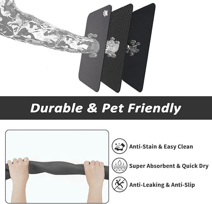 Dog Food Mat - Absorbent Cat Mat for Food and Water, No Stains Pet Feeding Bowl Mat, Easy to Clean Pet Placemats, Quick Dry Dog Water Dispenser Mat for Messy Drinkers | Paw Dark Grey 24"x 36"