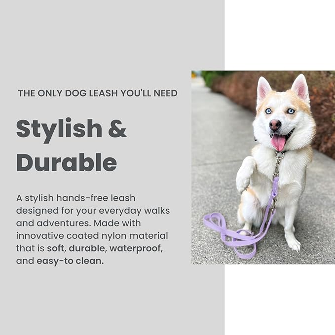 Hands-Free Waterproof Dog Leash, Adjustable Waist & Crossbody Dog Leash for Running, Walking & Hiking (Lilac, 7 FT)