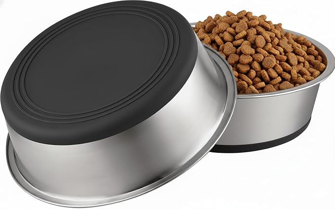 Stainless Steel Pet Bowls, 2 Pack, Non-Slip Rubber Bottom, Dishwasher Safe, 8 Cups, for Dogs and Cats