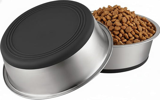 Stainless Steel Pet Bowls, 2 Pack, Non-Slip Rubber Bottom, Dishwasher Safe, 8 Cups, for Dogs and Cats