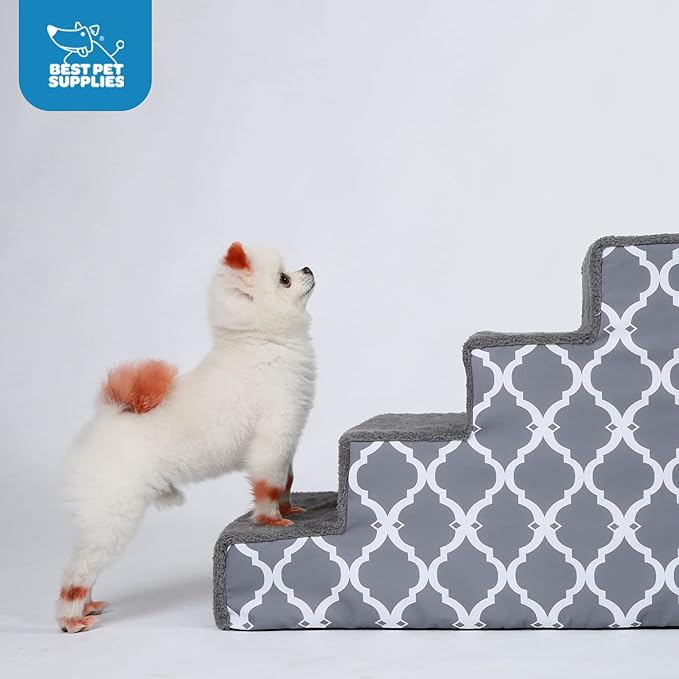 Best Pet Supplies Dog Stairs & Steps - Foam Steps for Small Dogs & Cats, Non-Slip Indoor Balanced Pet Step Support, Dog Ramp, No Assembly, Gray Lattice Print, 5-Step (22.5-inch Height)