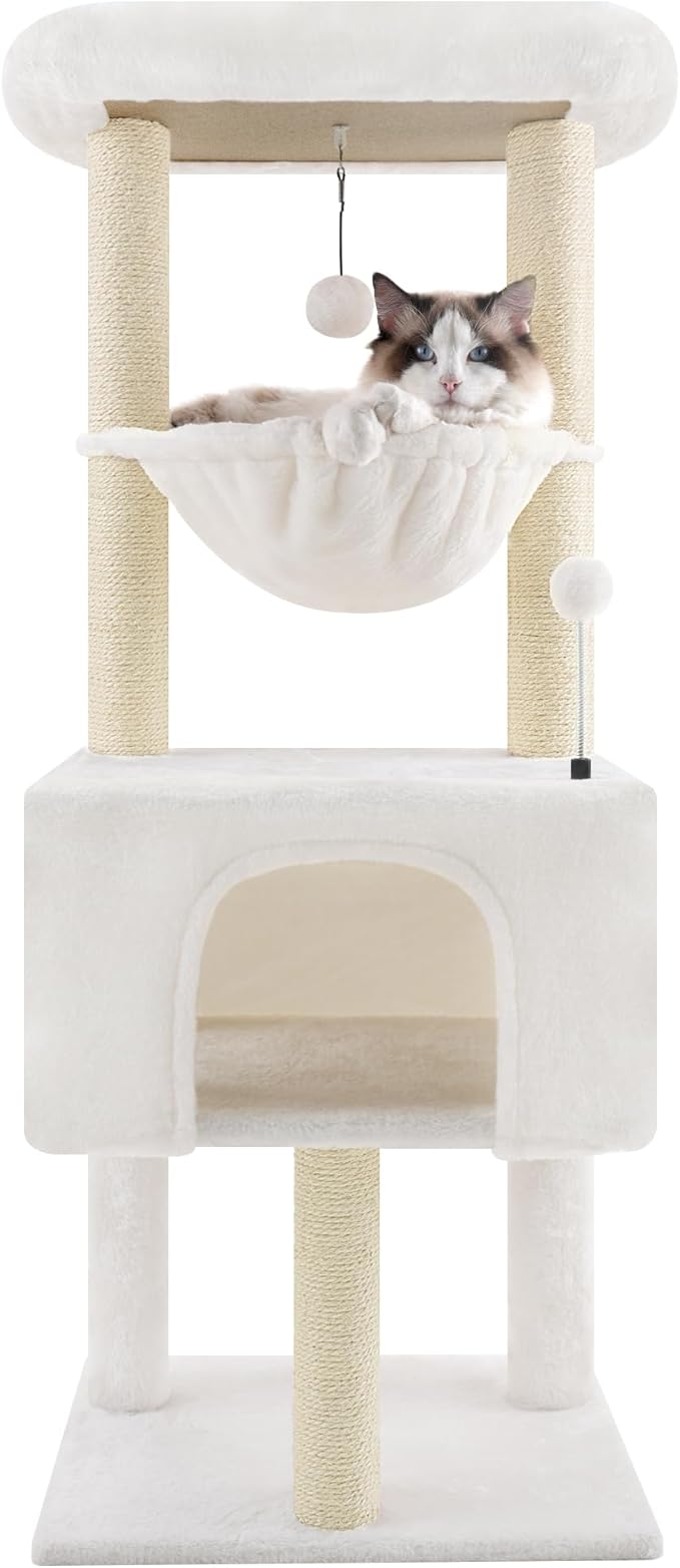 ROYPET Fashion Design 43.3" Cat Trees with Cat Houses Spring Balls,Beige