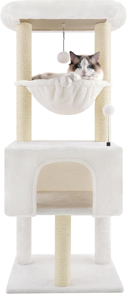 ROYPET Fashion Design 43.3" Cat Trees with Cat Houses Spring Balls,Beige