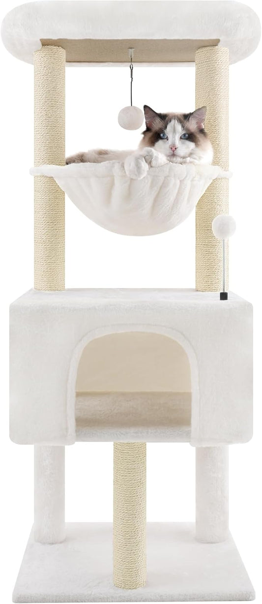 ROYPET Fashion Design 43.3" Cat Trees with Cat Houses Spring Balls,Beige