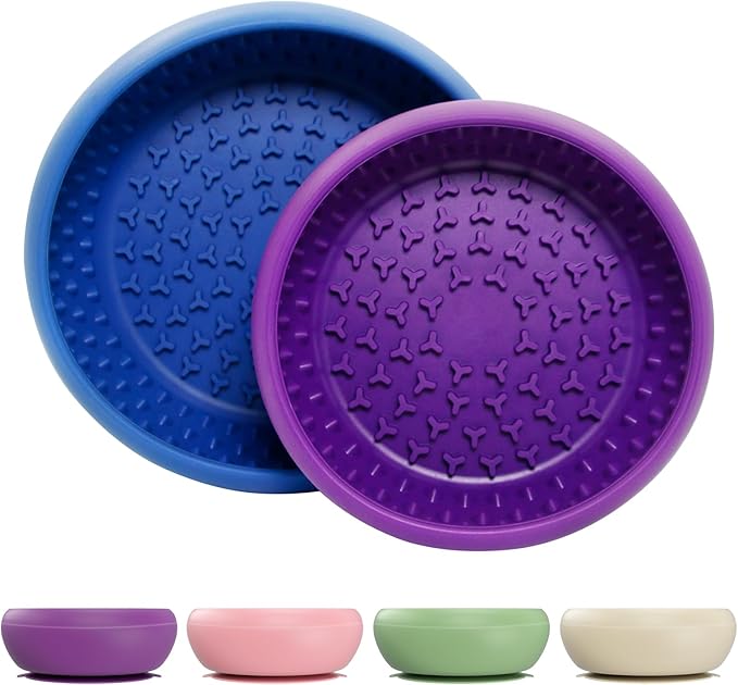 Slow Feeder Dog Bowl, BPA-Free Silicone Lick Mat for Small and Medium Dogs, Non-Slip & Dishwasher Safe (Package Dark Blue - Purple)
